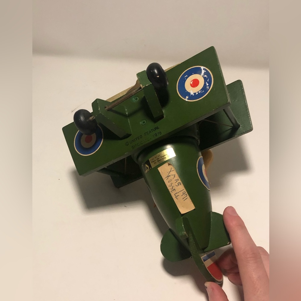 Peanuts Green Biplane Music Box with Snoopy Pilot - Picture 10 of 12